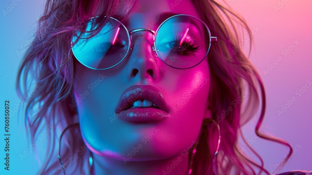 Beauty portrait of a girl in neon shades Beauty portrait of a girl in neon shades