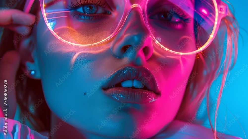 Beauty portrait of a girl in neon shades Beauty portrait of a girl in neon shades