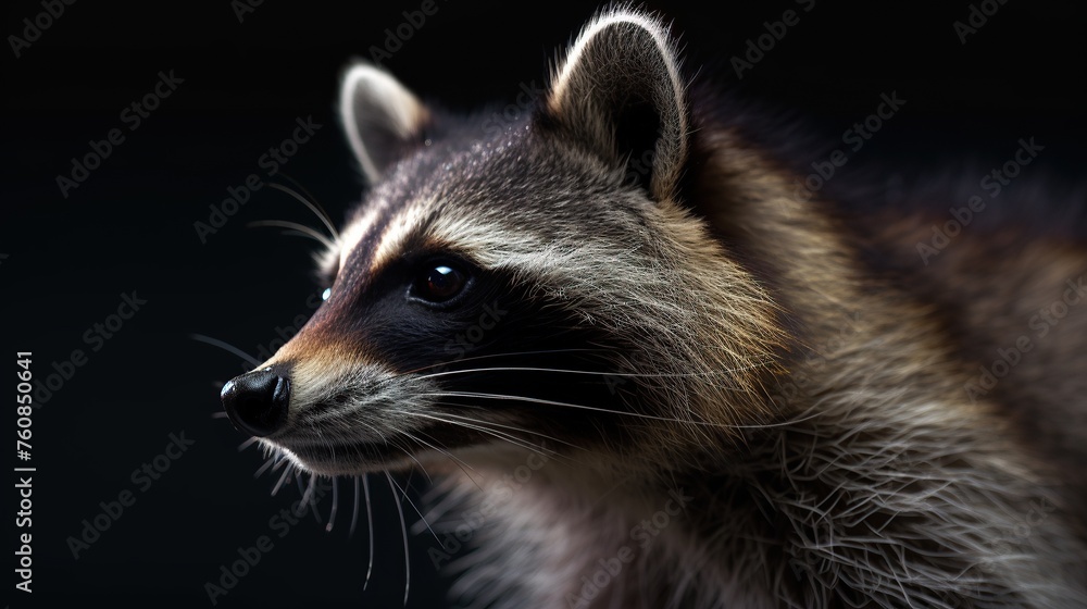 Portrait of a raccoon on a black background, close-up Portrait of a raccoon on a black background, close-up