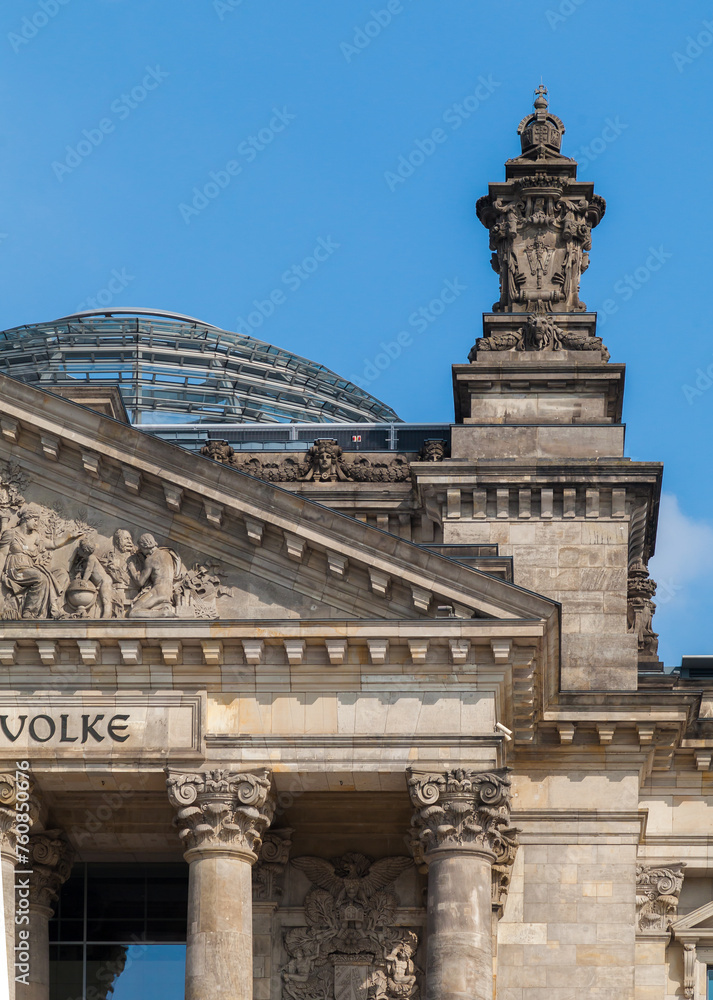 Detail of the Reichstag, Berlin, Dem Deutschen Volke means For the German people