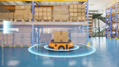 Autonomous vehicles lidar scanning delivering goods in warehouse