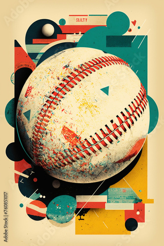 Vintage baseball artwork with abstract elements