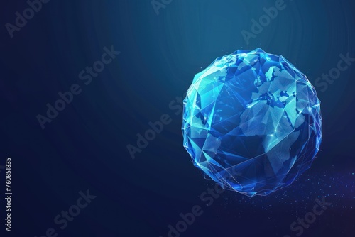 A blue sphere with a globe on it. The globe is made of dots. Futuristic abstract symbol blue planet earth © Nico
