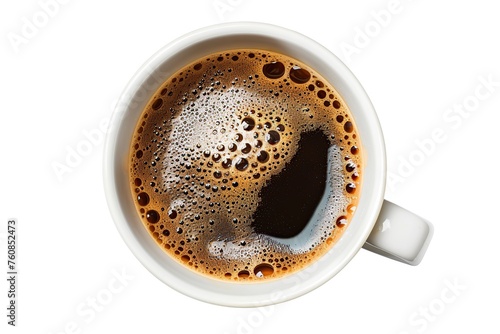Flat lay of cup of coffee on white background © Alina