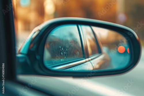 Side view car mirror with reflection