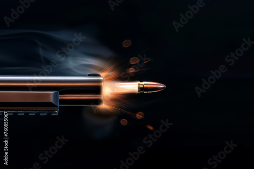 Bullet with smoke on a black background.