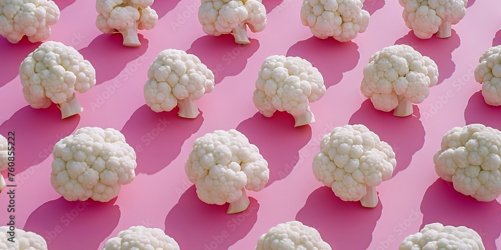 Cauliflower divided into inflorescences on a plain background. coarse fiber for cooking. Cabbage for dietary nutrition - obrazy, fototapety, plakaty 