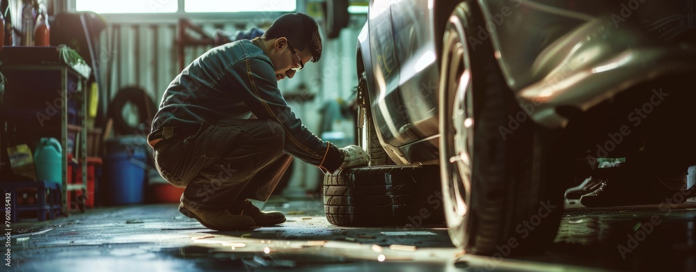 male worker in a car service doing repairs male worker in a car service doing repairs