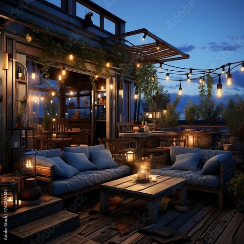 An evening patio with candles