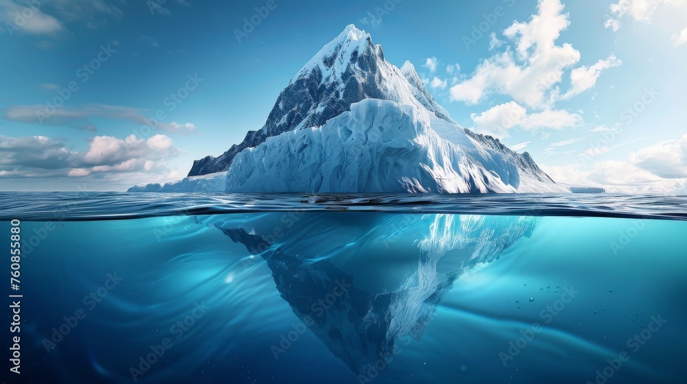Iceberg floating in the middle of the ocean block of ice - obrazy, fototapety, plakaty 