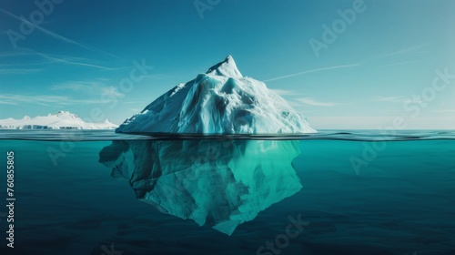 Iceberg floating in the middle of the ocean block of ice