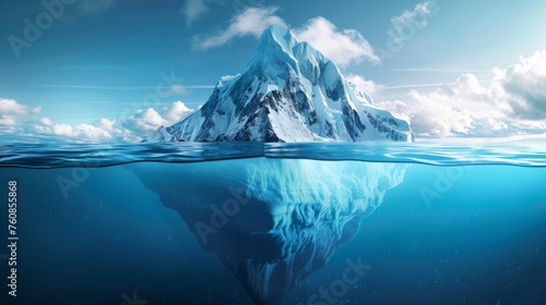 Iceberg floating in the middle of the ocean block of ice