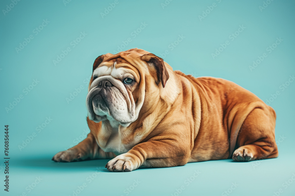 Chubby English Bulldog with endearing folds. Concept of pet health, diet and weight control