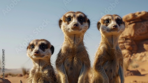 Meerkat Family Curiosity in Sandy Desert
