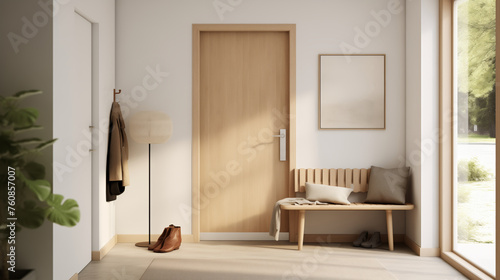 interior design of modern home entryway with door, 3D illustration photo