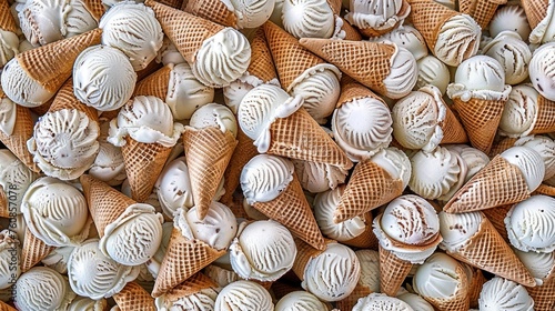 a pile of ice cream cones sitting on top of a pile of other ice cream cones on top of each other.