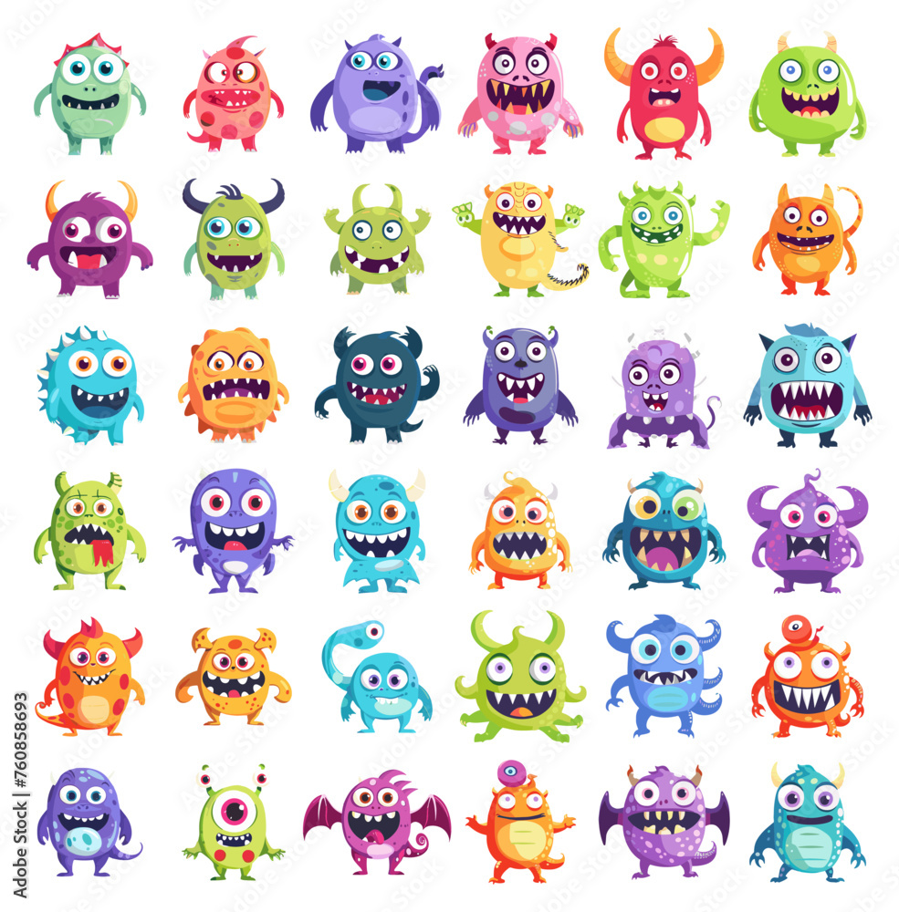 Fototapeta premium Cartoon goblins. Goofy funny monsters characters on white, party gremlin mascots collection isolated vector illustration