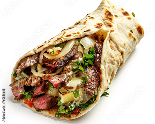 Lavash Philly Cheesesteak Wrap
 with Steak and Onions