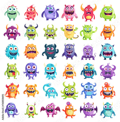 Cartoon goblins. Goofy funny monsters characters on white, party gremlin mascots collection isolated vector illustration