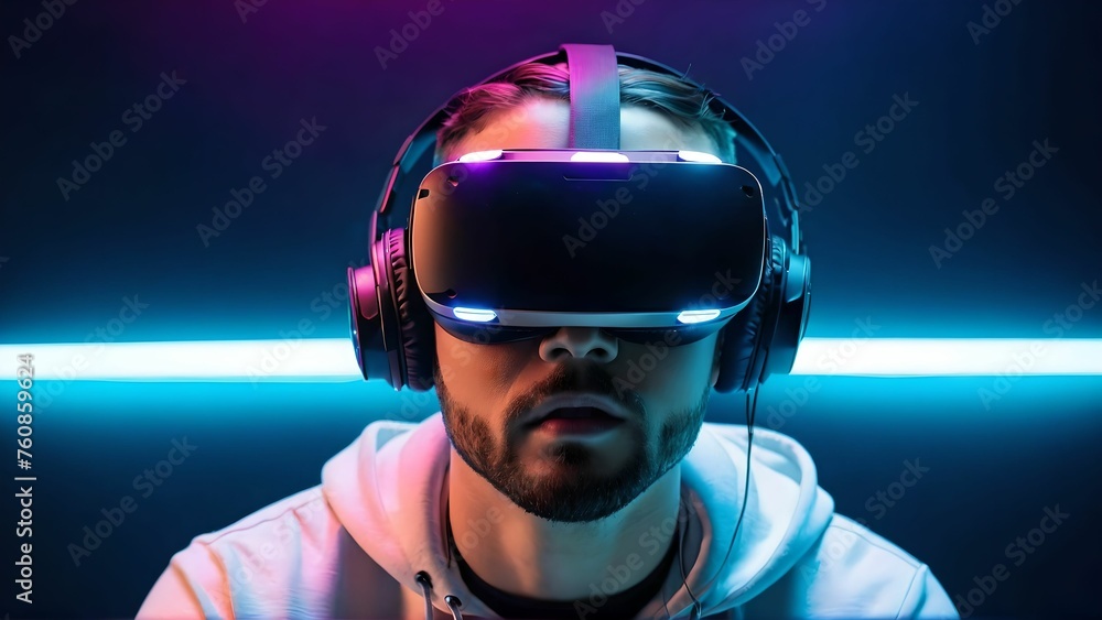 Augmented reality, science, future technology concept. VR. Futuristic 3d glasses with virtual projection. Neon light. Augmented reality, science, future technology concept. VR. Futuristic 3d glasses with virtual projection. Neon light.