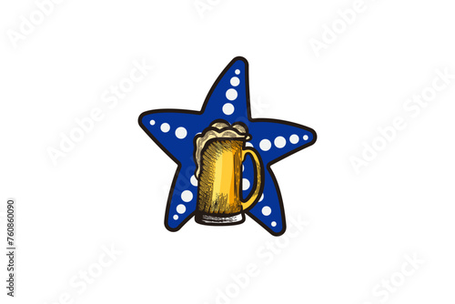 star fish and a glass of beer, brewing logo Designs Inspiration Isolated on White Background