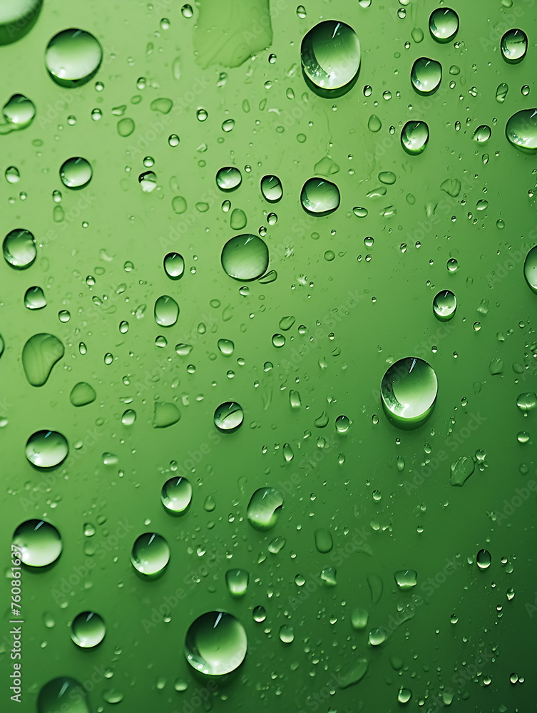 water drops on green glass background