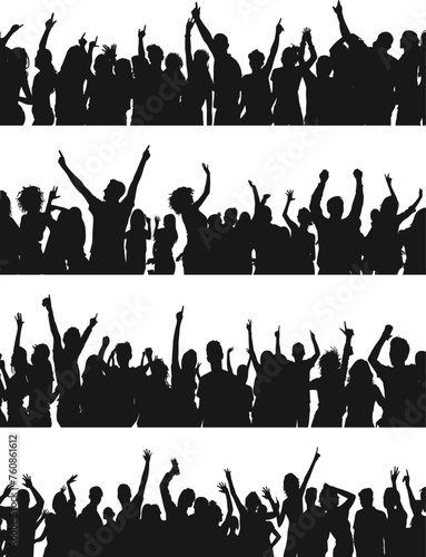 Party crowd silhouettes. Partying dancing people outline backgrounds, fun events persons shadows © LadadikArt