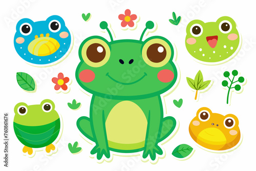 Fototapeta Naklejka Na Ścianę i Meble -   frog stickers for kids on white background, vector illustration