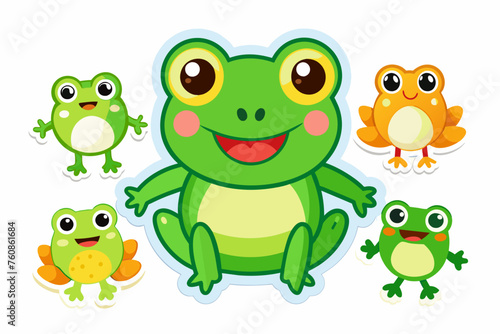  frog stickers for kids on white background  vector illustration