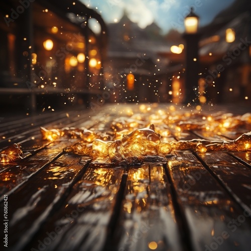 An old wooden floor background with fire and sparks