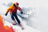 Dynamic skier in action on a snowy slope: A vivid capture of winter sports and athletic prowess