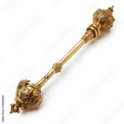 ancient golden mace isolated on white background photo