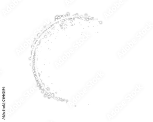 White round shape with small dust trail particles and lights. Abstract light lines of motion and speed with white colored sparks. Light everyday glowing effect. Semicircular wave. Curve light track.