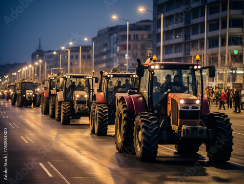 Many tractors blocked city streets and caused traffic jams in city. Agricultural workers protesting against tax increases, changes in law, abolition of benefits on protest rally in street  © Business Pics
