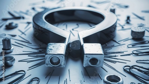 Abstract metal steel objects nails concept shiny magnetism