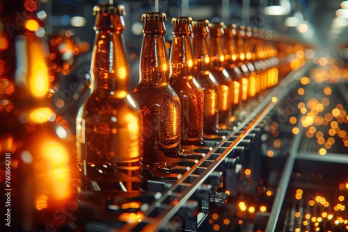 bottles factory conveyor in a row