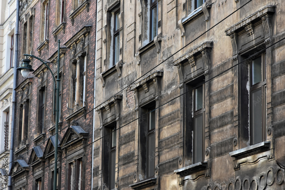 Full frame shot of residential street in Krakow, Poland