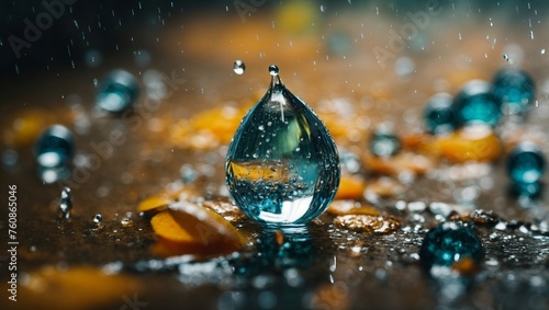 Photograph of falling raindrops