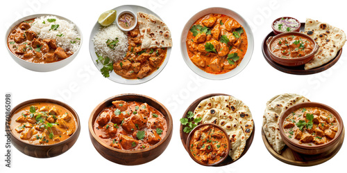 Chicken makhani png collection indian food 3d transparent for product presentation.