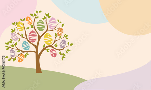 Vector Easter tree with colorful eggs with free space for text