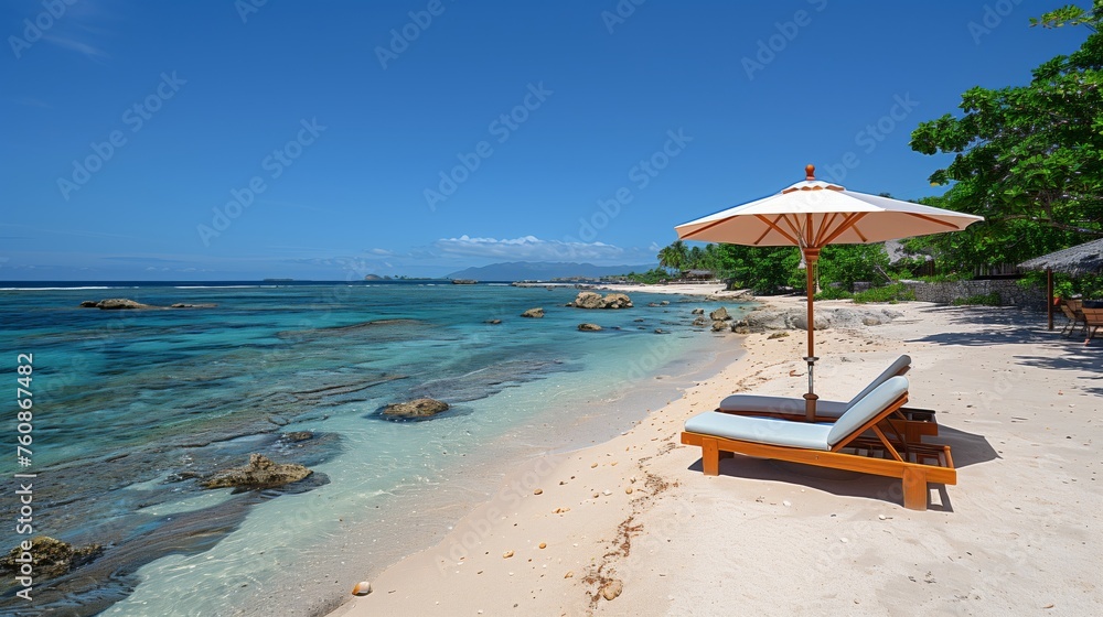 Tropical Beach Escape with Sunbed and Umbrella