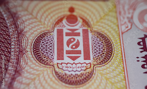 Wallpaper Mural Closeup of Mongolia Soyombo national Sanskrit Symbol on old Tugrik currency banknote  (focus on center) Torontodigital.ca