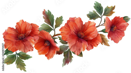 Red Flowers With Green Leaves Painting