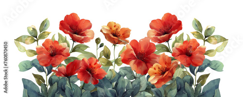 Red Flowers With Green Leaves Painting
