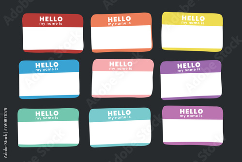 "Hello my name is" sticker label set. Vector.