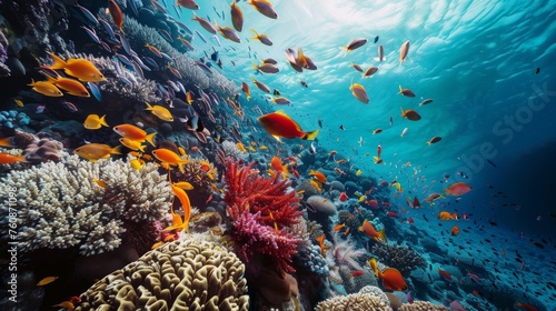 Vibrant Coral Reef with Colorful Fish Underwater