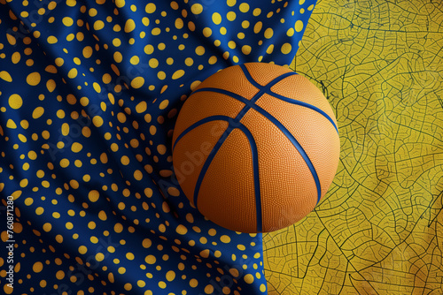 Basketball on Blue and Yellow Gold Pattern Texture Background Dots Crackle