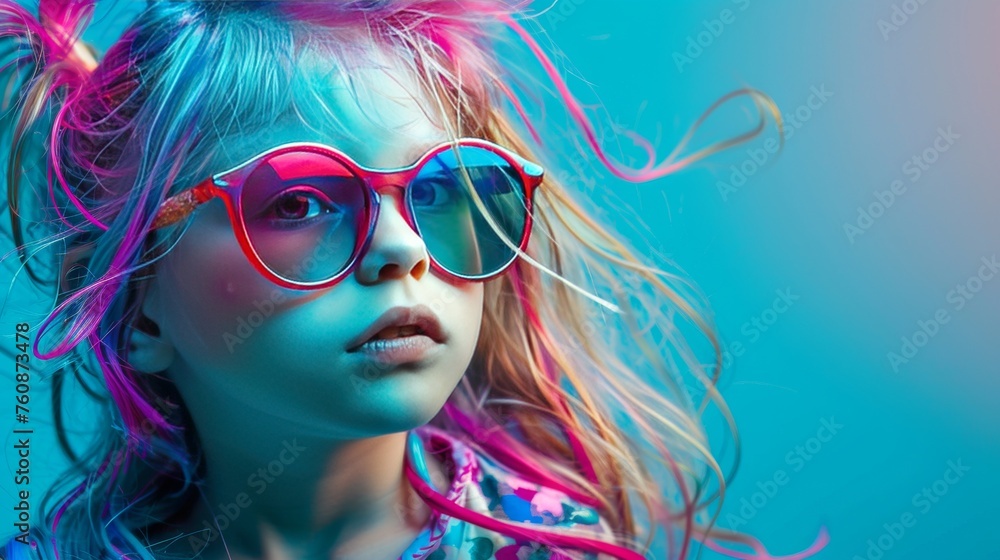 girl in pink glasses close-up Beauty portrait