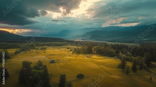 Bucolic Valley Landscape With Verdant Hills And Dramatic Clouds: Rural Beauty, Picturesque Countryside, Scenic Vistas, Dramatic Sky