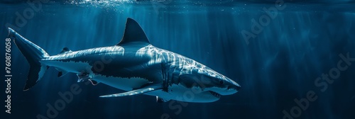 Majestic big blue shark in ocean habitat  a stunning display of underwater wildlife beauty